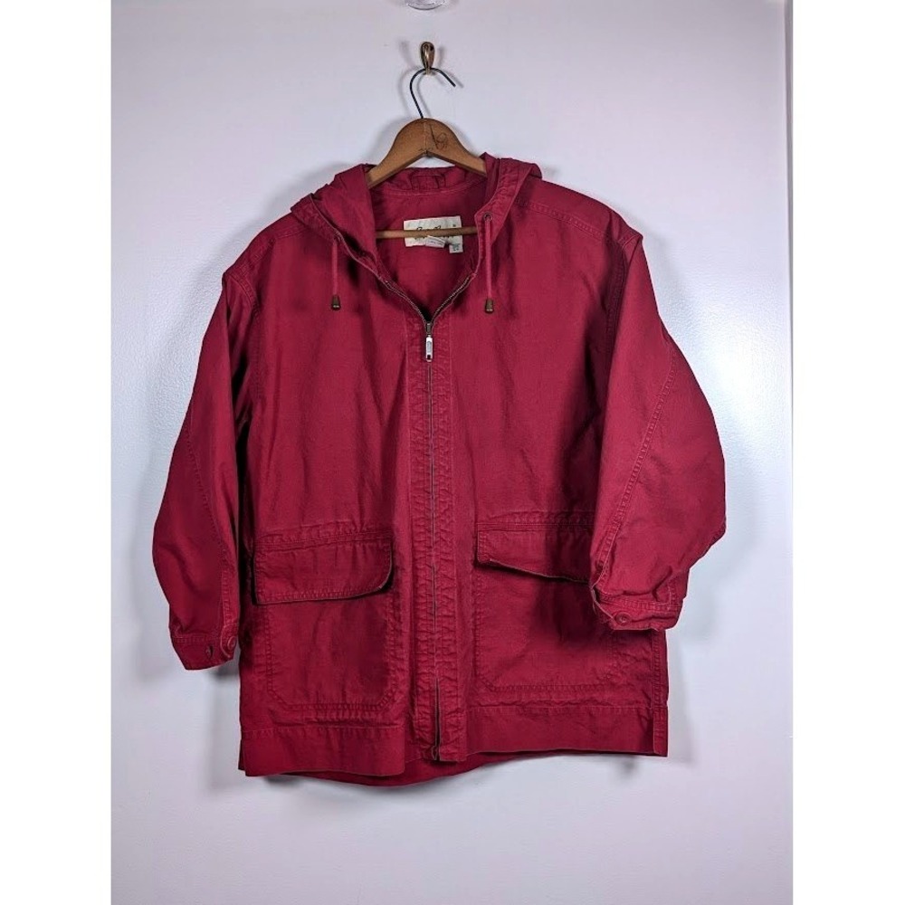 Vintage Eddie Bauer Chore Jacket Women Size Small Petite Hood Lightweight Canvas